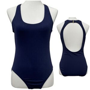 Andie Swim Catalina One Piece Navy Blue Swimsuit, Large. Open clasp back